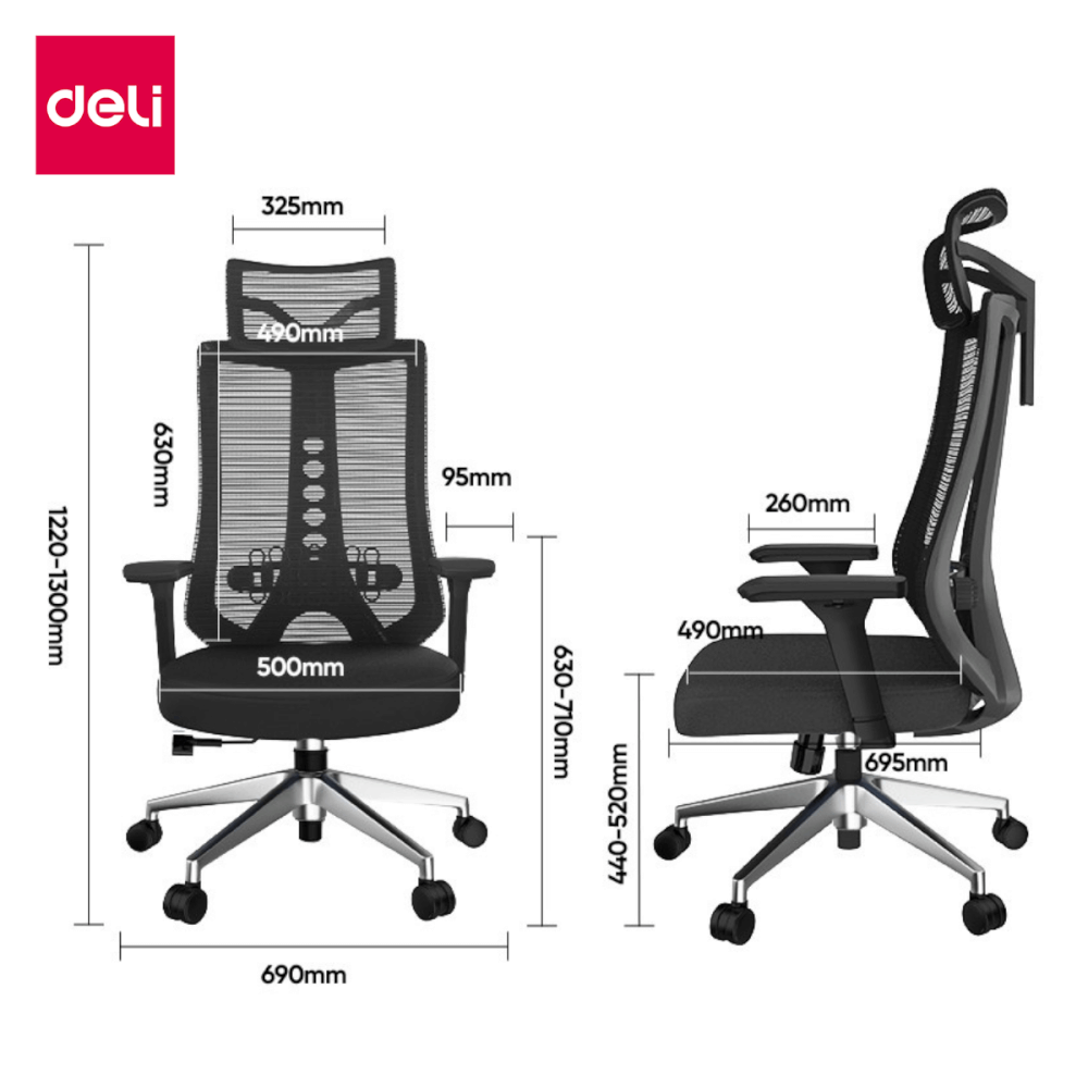 เก้าอี้สำนักงานเพื่อสุขภาพ DELI E4973-BK-01 สีดำ